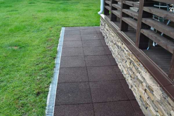 Paved walkway beside a house with a contrasting border